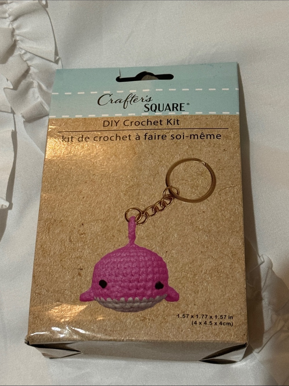 Crafter's Square Pink Crochet Whale Keychain Kit